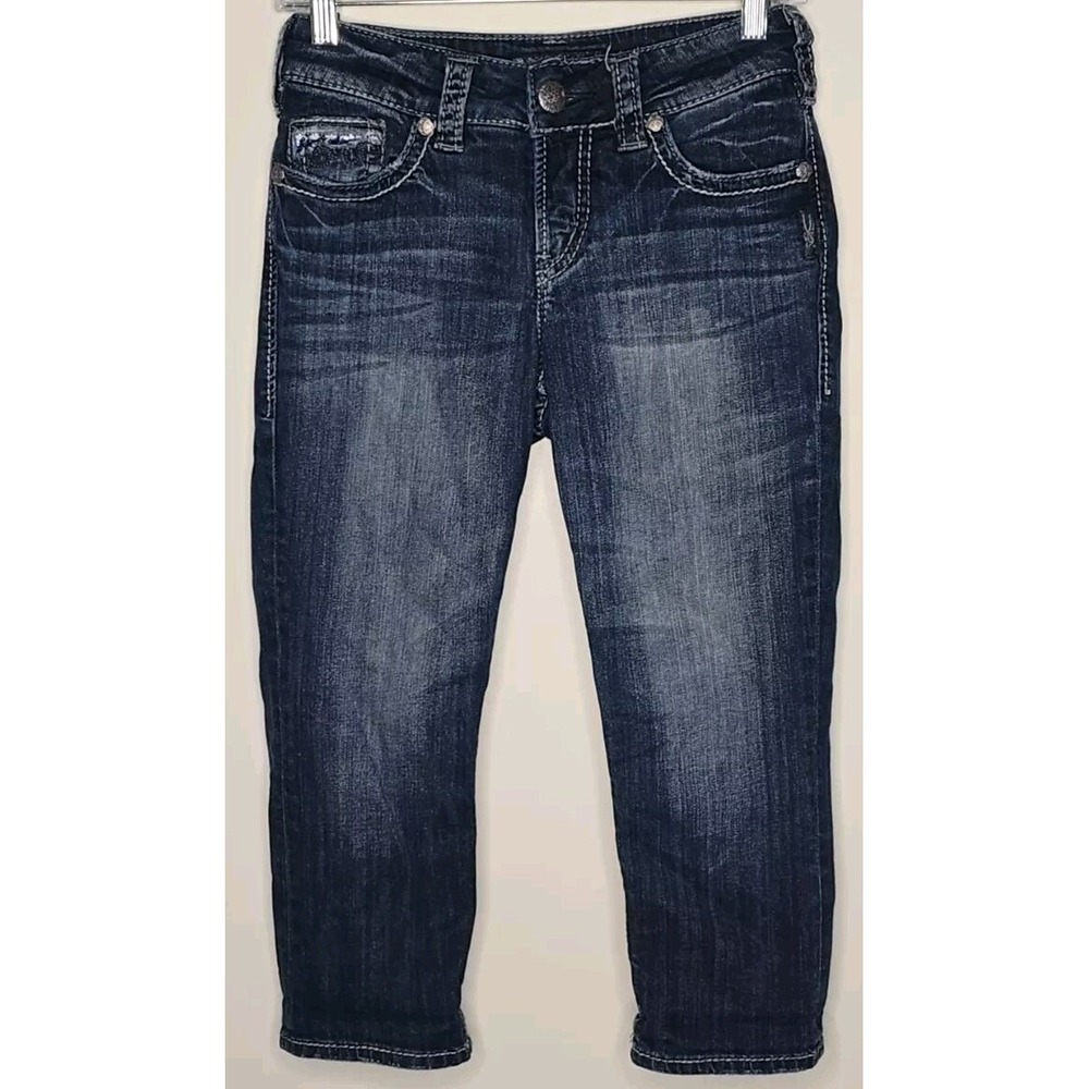 Silver Jeans Co Suki Flap Capri Jeans W26 low Rise Curvy Stretch Thick Stitch